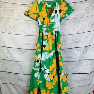 Anthropologie Green and Yellow Floral Maxi Dress